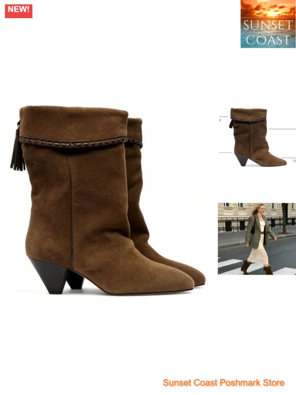 Faux Leather Ankle Boots Pointed Toe Low Heel Pull On Western Booties